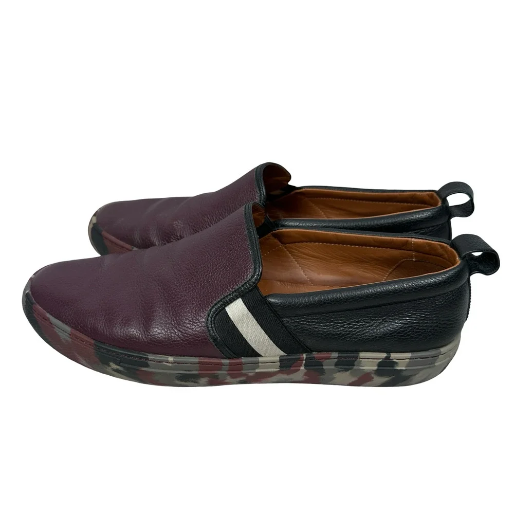 Bally Herald Sneakers Men’s 12 E Cordovan Black Camo Leather Slip-On Shoes